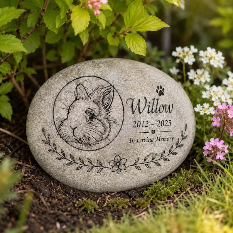 Custom Pet Portrait Grave Marker, Rabbit Dog Cat Remembrance Garden Stone, Pet Memorial Stone