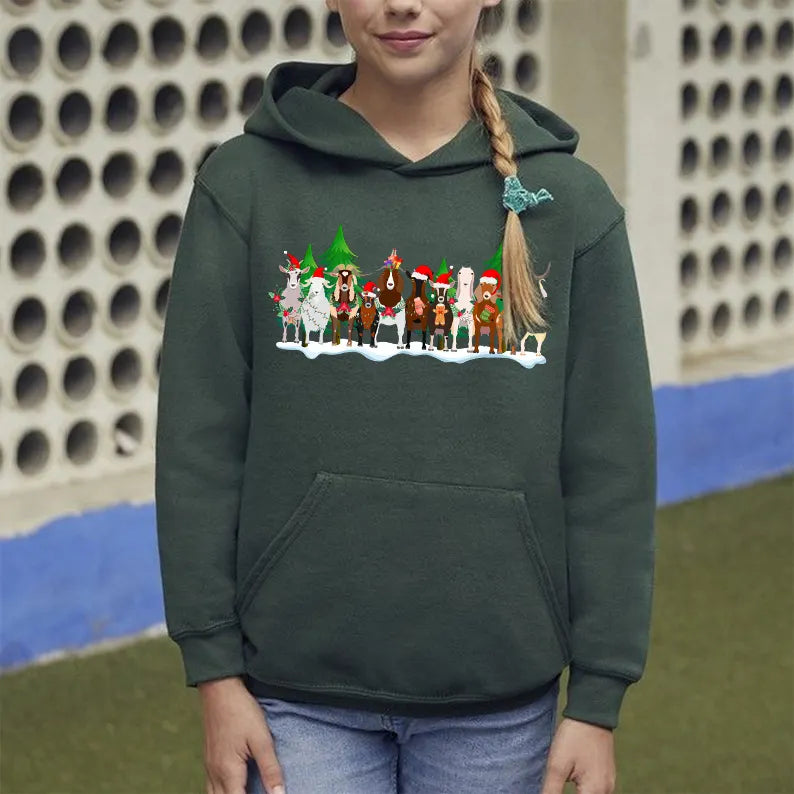 PetFiestas® Christmas Goat Christmas Sweatshirt, Funny Christmas Farm Animal Sweatshirt
