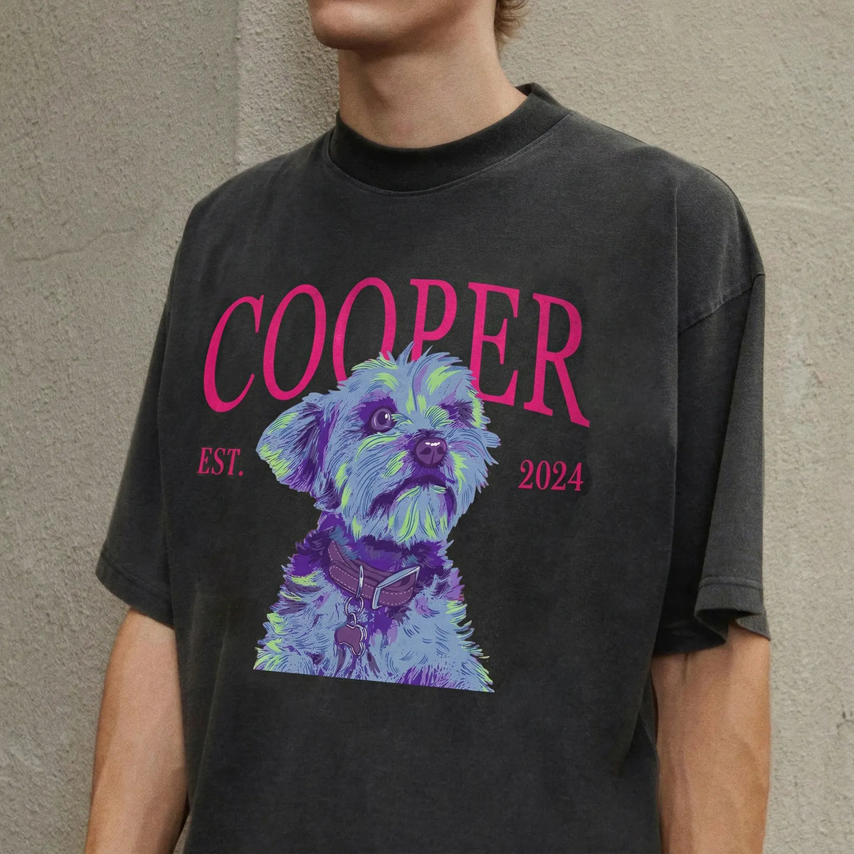 Custom Dog Photo And Name Tee, Pop Art Style, Retro Bootleg Pet Tee