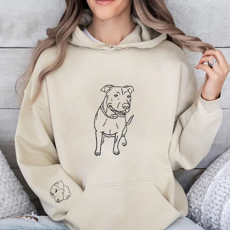 Custom Embroidered Pet Photo On Sleeve And Center Chest Sweatshirt Hoodie T-shirt- Stylish Outline Style
