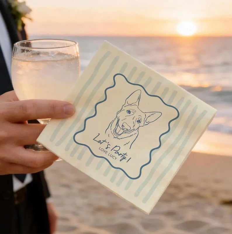 Custom Pet Wedding Napkins, Dog Cat Cocktail Wedding Cheers Cocktail Napkins