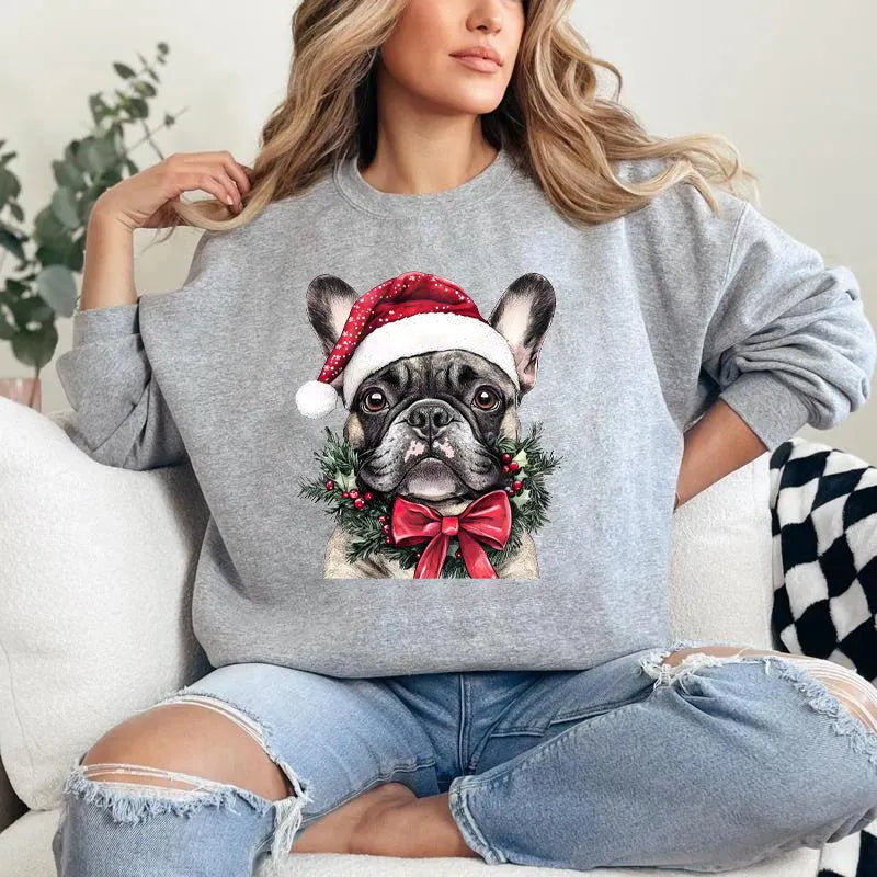 Custom Pet Christmas Sweatshirt Personalized Santa Hat Garland Printed Crewneck