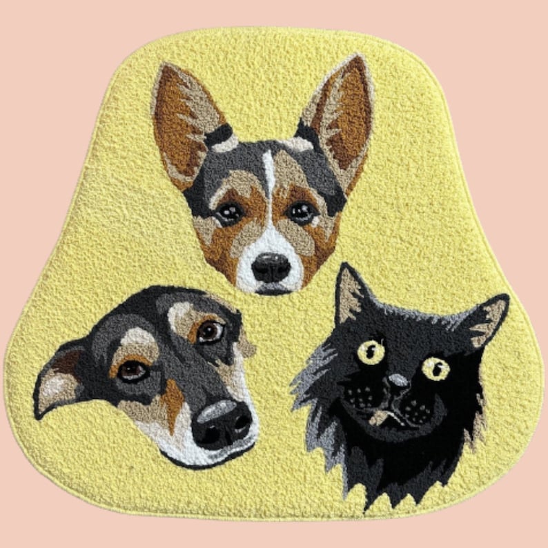 Custom Pet Portrait Rug - Personalized Cartoon Pet Rug, Animals, Dog, Cat, Handmade Custom Tufted Rug, Pet Portrait, Mac