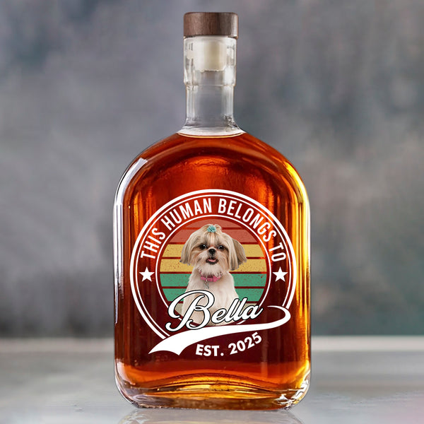 Custom Photo Human Belongs To Dog Cat Whiskey Bottle
