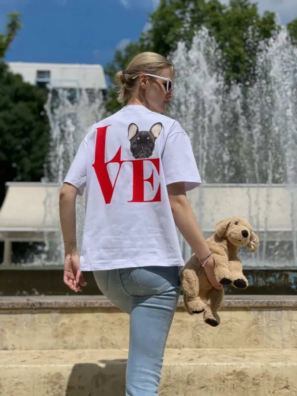Custom LOVE Dog Pet Portrait Print Front and Back Sweatshirt Hoodie T-shirt