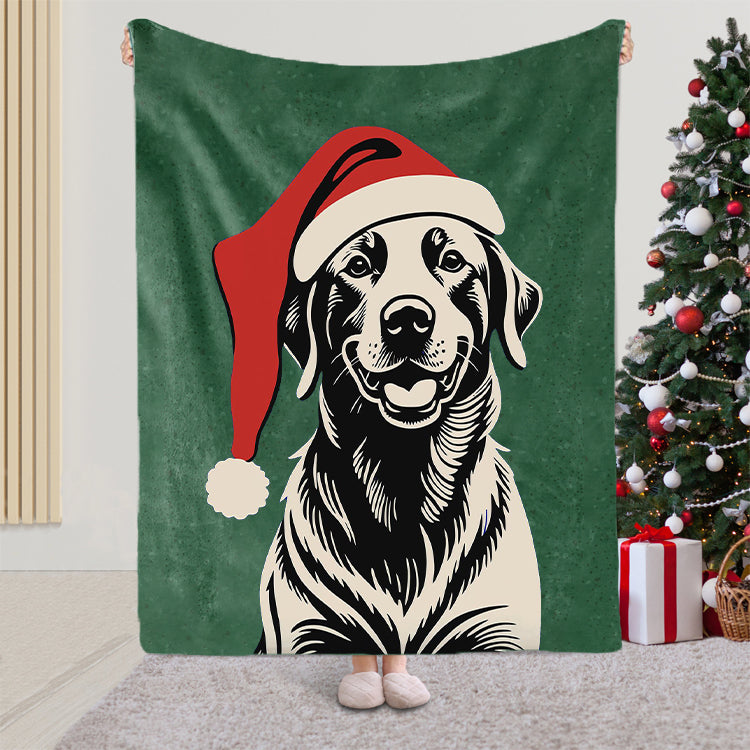 PetFiestas® Custom Pet Portrait Blanket – Vintage Black Art Style with Santa Hat