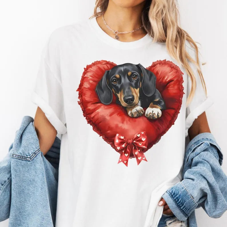 Custom Pet Valentines Day Sweatshirt - Personalized Dog/Cat on Heart Shape Pillow Graphic T-shirt