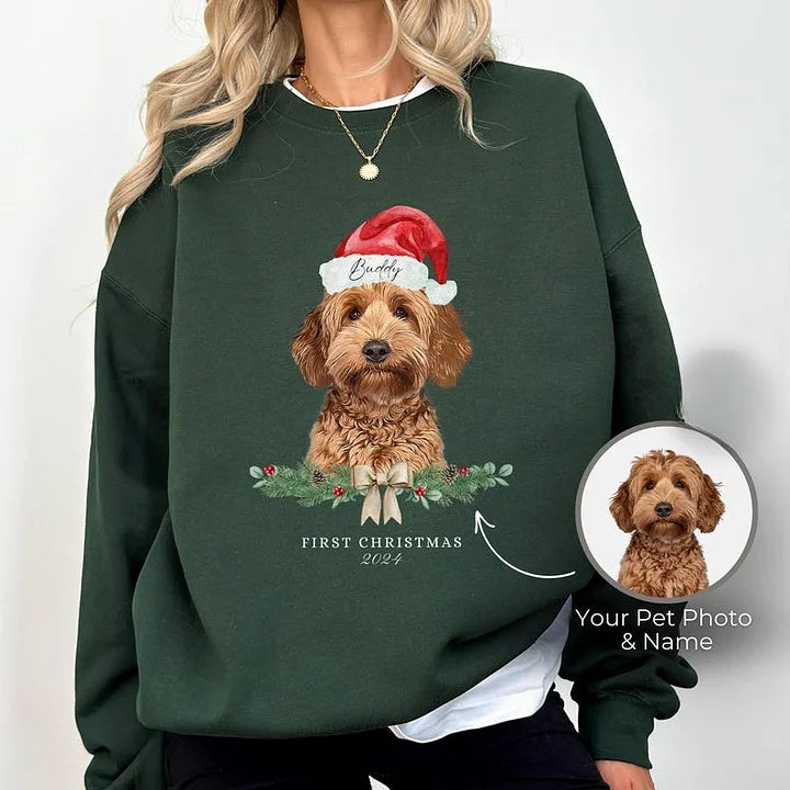 Personalized Pet Photo & Name Christmas Sweatshirt – Custom Dog or Cat Xmas Shirt