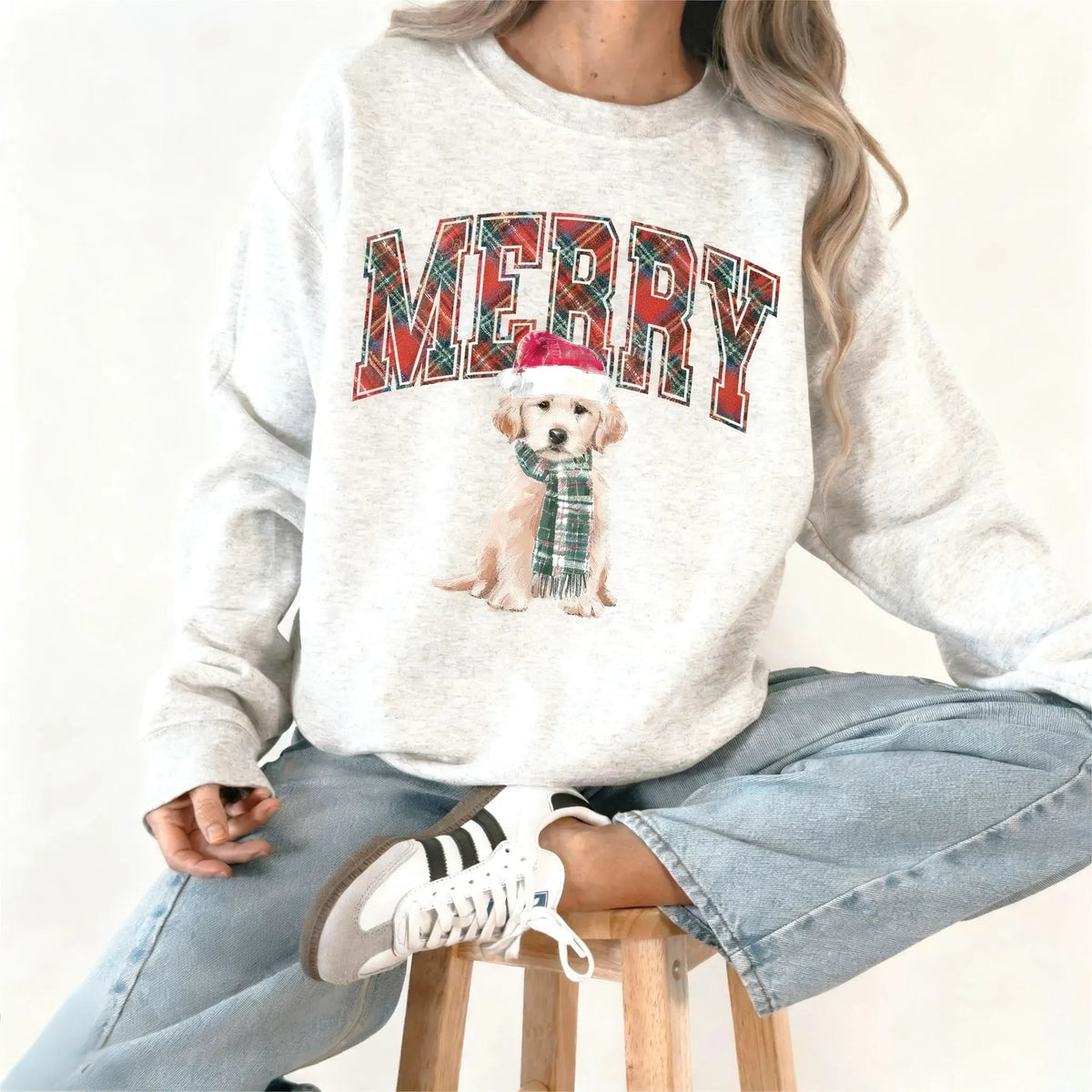 Merry Christmas Personalized Dog Photo Christmas Sweatshirt, Dog Mom Christmas Jumper