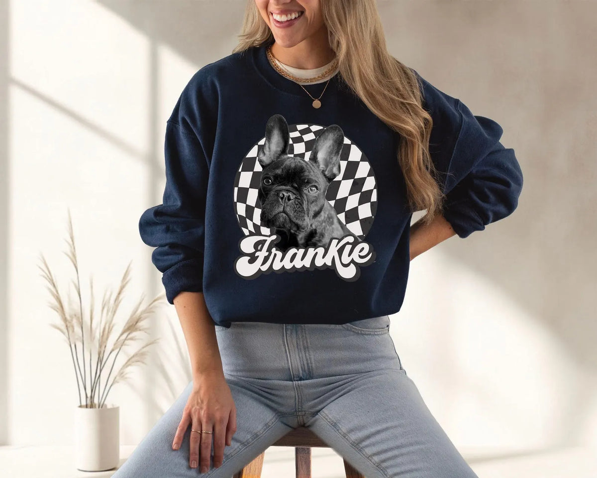 Custom Dog Photo Sweatshirt – Retro Personalized Pet Portrait Shirt for Dog Moms