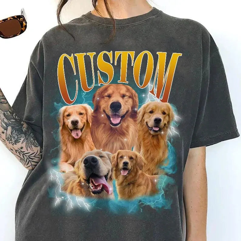 Custom Pet Vintage Tee, Pet Photo 90's Retro Shirt