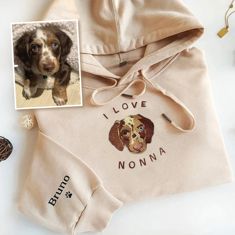 Customize Text & Image Dog Cat Pet Portrait Embroidery Sweatshirt Hoodie  