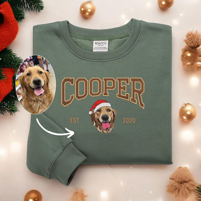Pet Embroidered Sweatshirt Christmas Dog Embroidered Sweatshirt Hoodie T-shirt Xmas Gift- Varsity Colorful Design