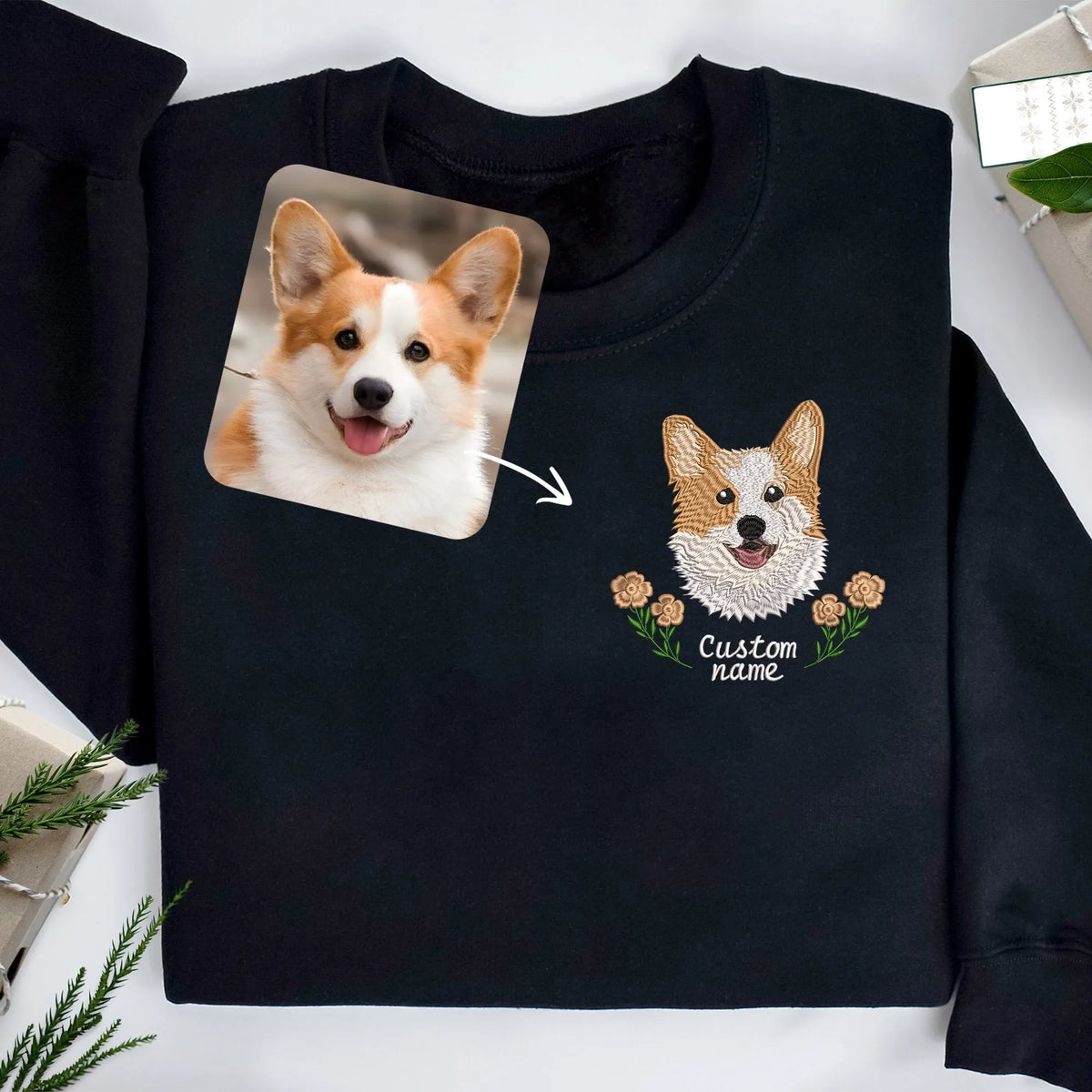 Custom Dog Portrait Embroidered Sweatshirt, Custom Pet Hoodie- Colorful Design