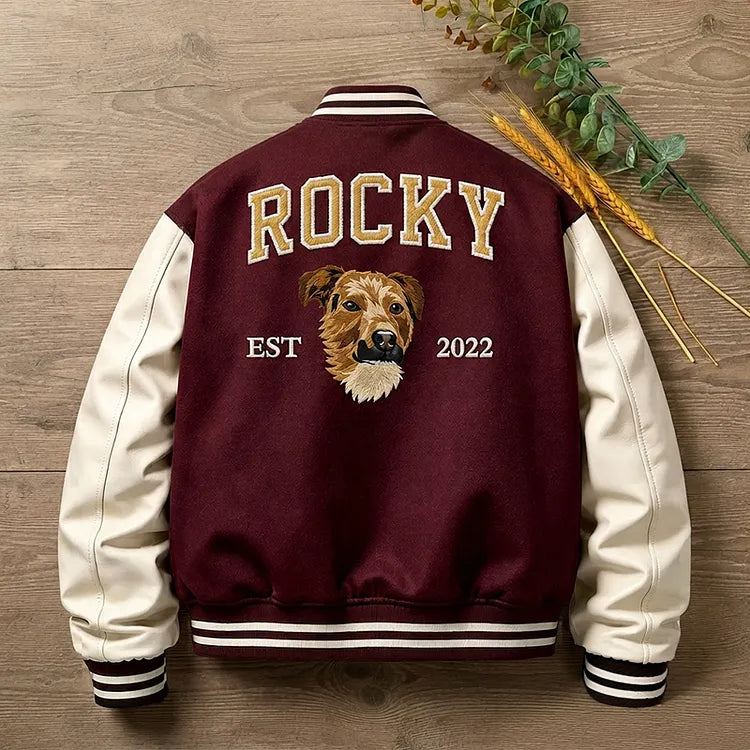 Custom Pet Portrait Varsity Jacket – Letterman Style with Name & Est. Year