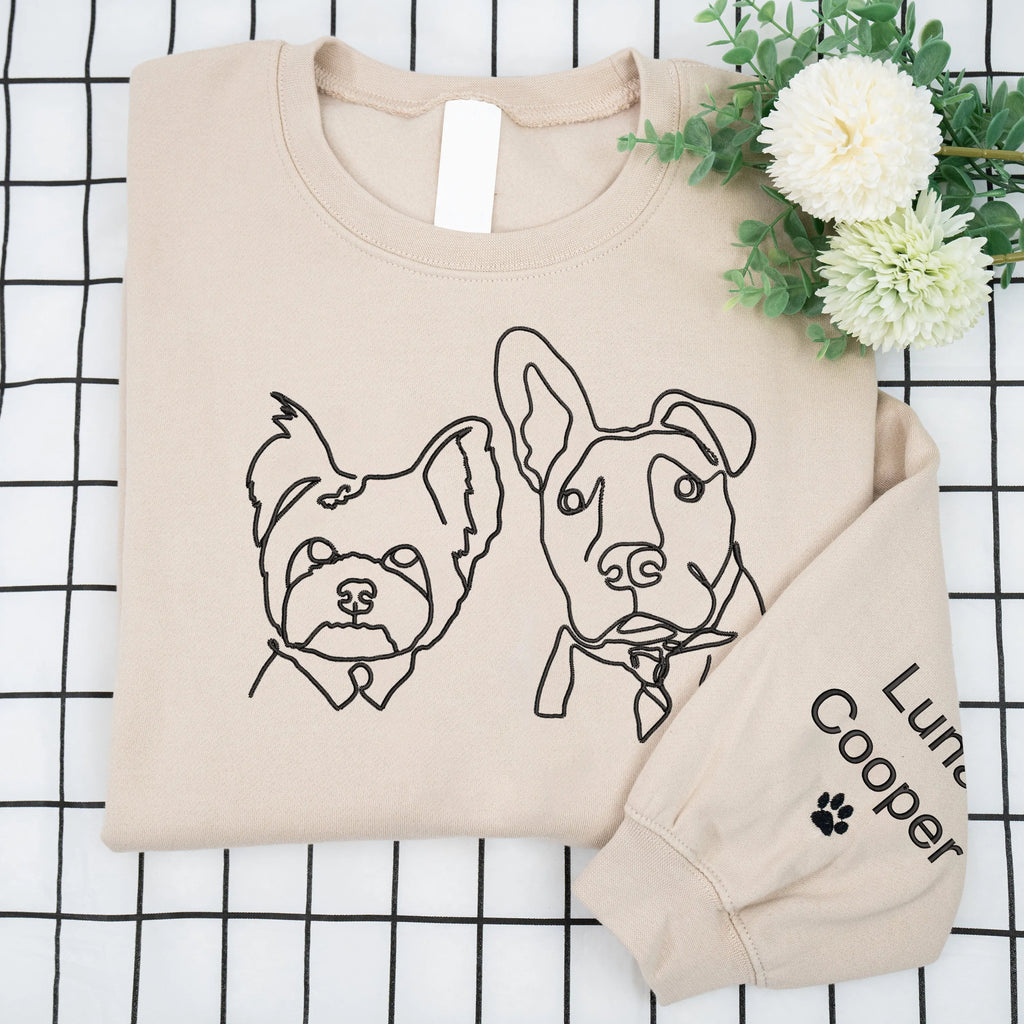 Personalized Embroidered Dog Hoodie, Custom one-line Pet Sweatshirt- Stylish Outline Style