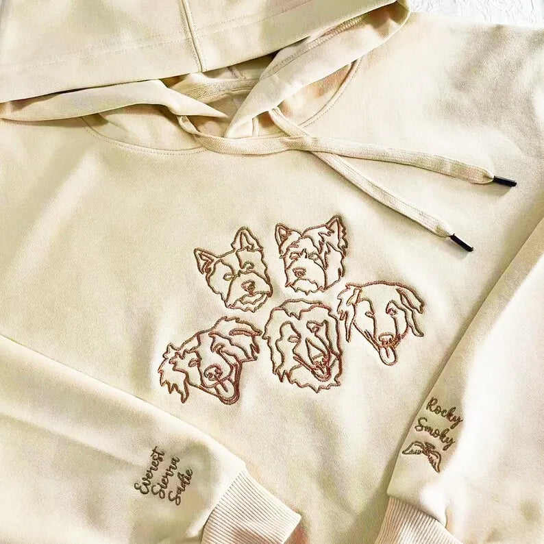 Personalized Embroidered Dog Sweatshirt Hoodie T-shirt, Custom one-line Pet Shirt- Stylish Outline Style