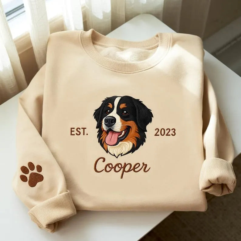 Custom Pet Embroidered Sweatshirt – Personalized Pet Portrait Embroidered Shirt Hoodie- Colorful Design