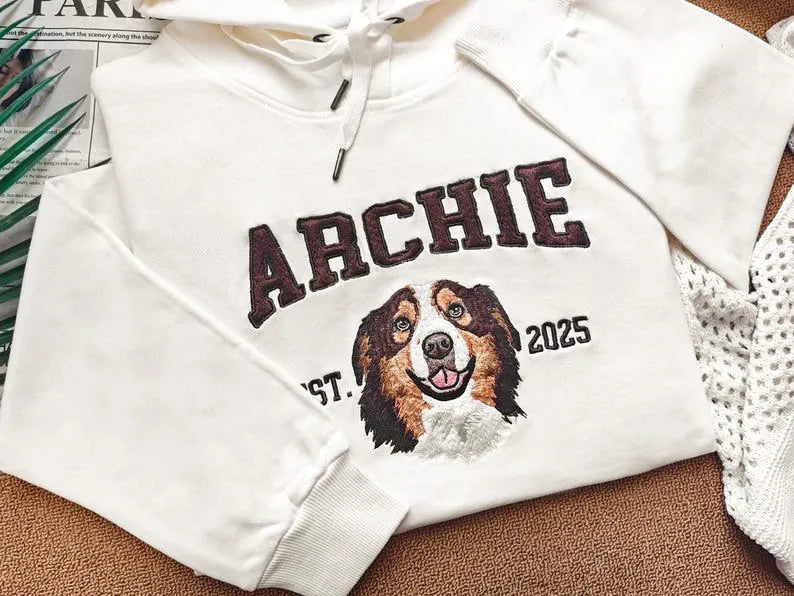 Custom Embroidered Pet From Your Photo Hoodie, Dog Sweatshirt with Name Embroidered- Varsity Colorful Design