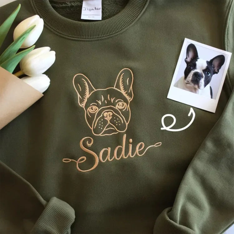 Custom EMBROIDERED Pet Outline Sweater Using Pet Photo & Name- Stylish Outline Style
