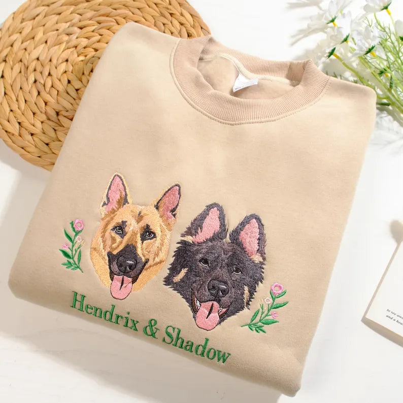 Custom Premium Handcrafted Pet Portrait Embroidered Sweatshirt Hoodie T-shirt- Colorful Design