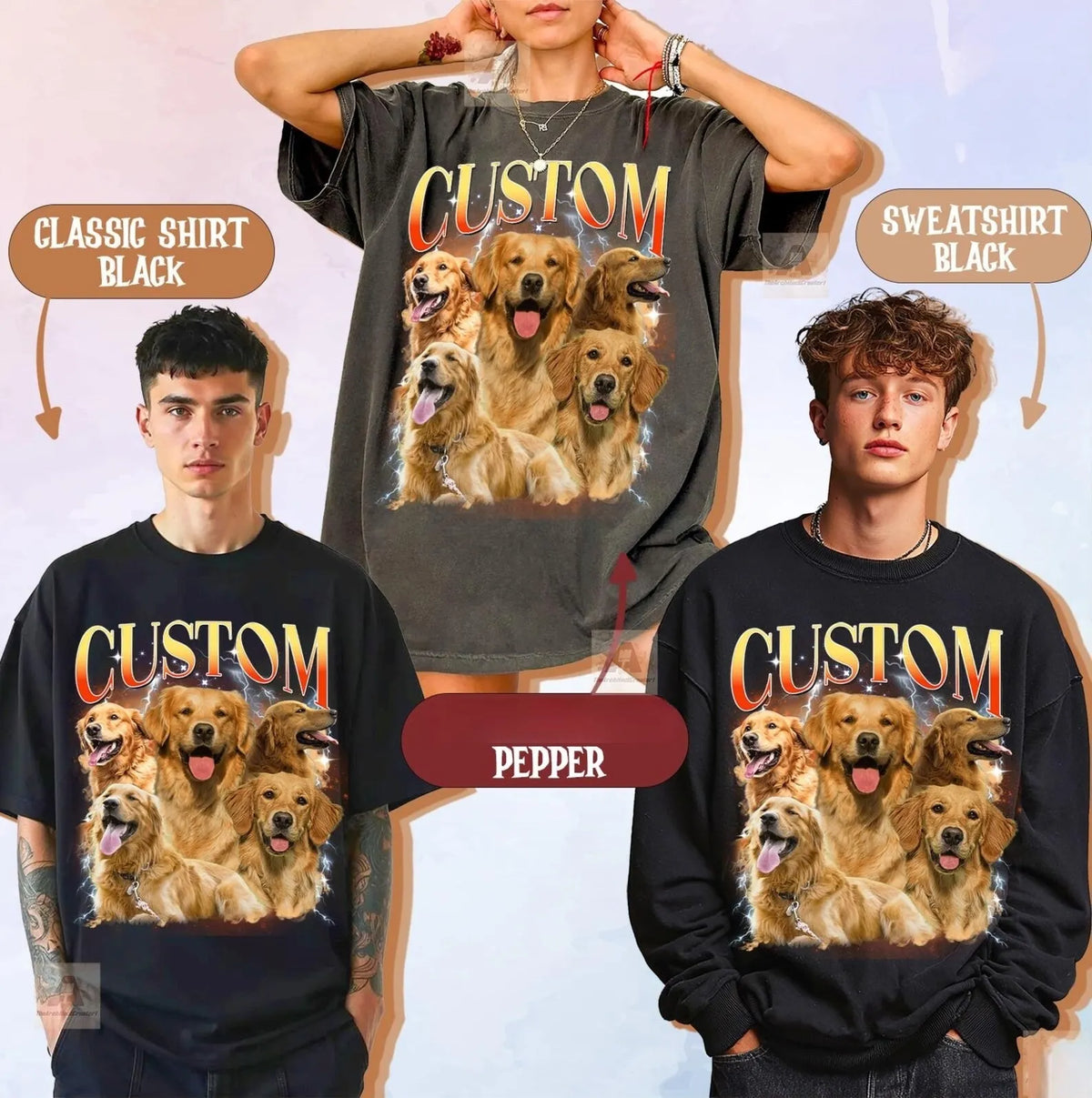 Custom Vintage Bootleg Pet Shirt Pet Photo + Name  90's Tee