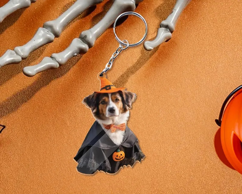 Personalized Funny Pet Halloween Acrylic Keychain Custom Pet Photo Keychain