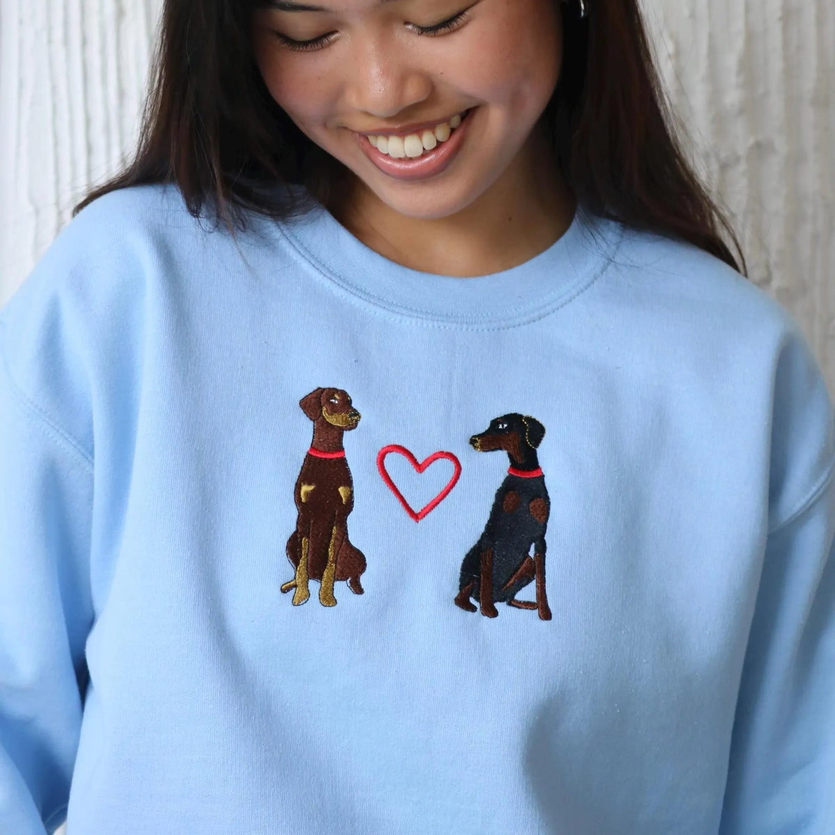 Custom 2 Pets Portrait Embroidered Sweatshirt, Hoodie, T-shirt with Heart Pattern- Colorful Design