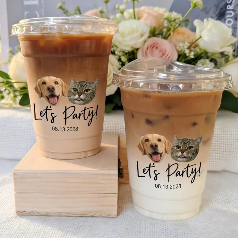 Custom Pet Wedding Plastic Cups, Personalized Dog Portrait Wedding Cup Favor
