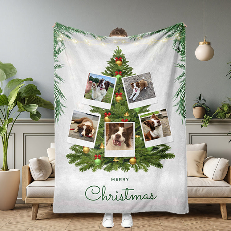 PetFiestas® Personalized Christmas Family Photo Tree Blanket, Custom Pet Photo Blanket, Christmas Gift