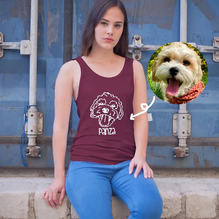 Custom Pet Face Portrait Outline Embroidered Tank Top