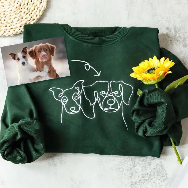 Personalized Pet Embroidered Center Sweatshirt- Stylish Outline Style