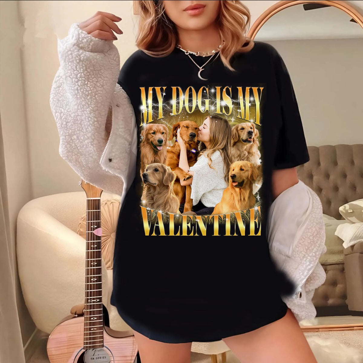 My Dog Is My Valentine Custom Pet Bootleg Shirt, Personalized Pet Photo T-Shirt Hoodie Sweatshirt