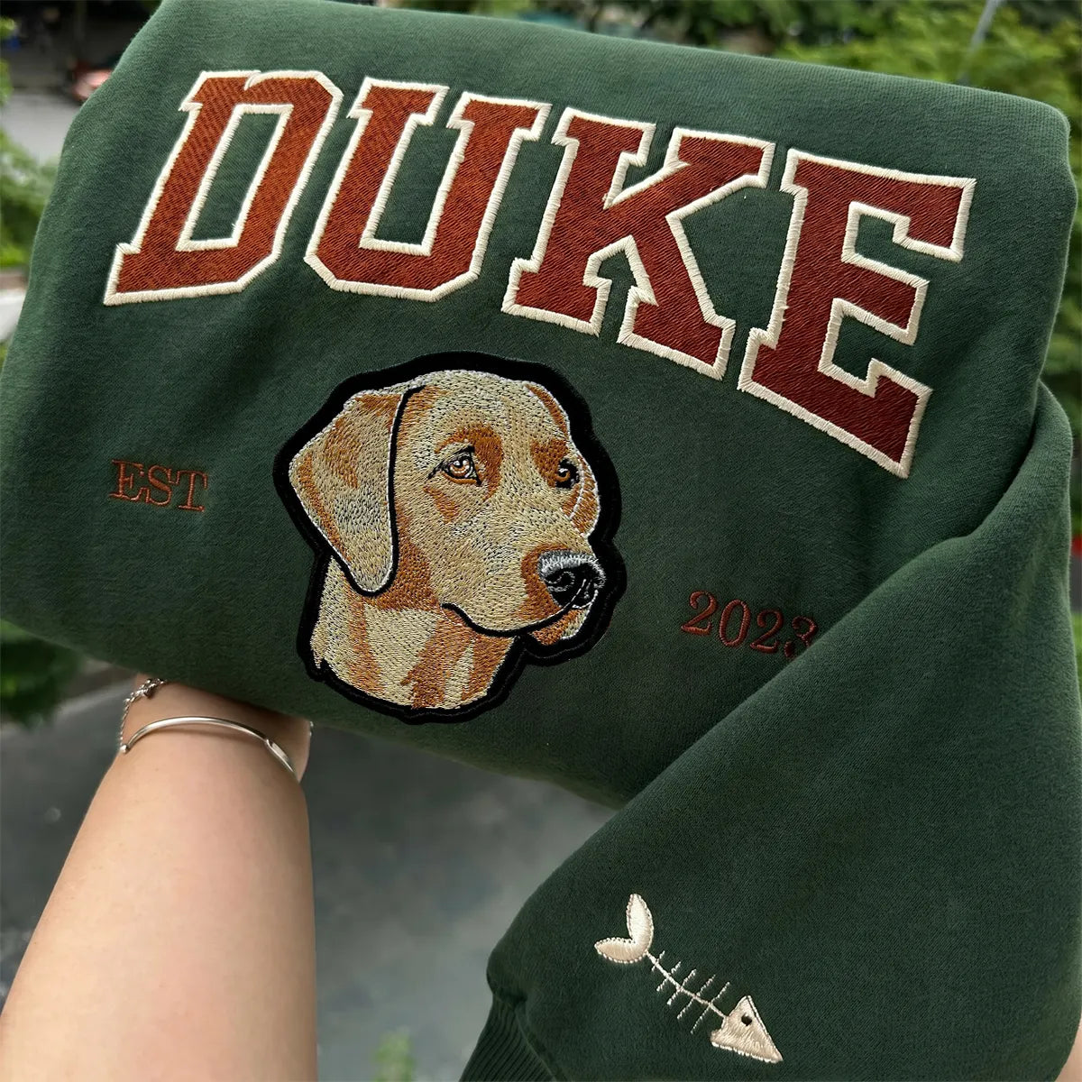 Custom Dog Portrait Sweatshirt with Removable Dog Portrait Velcro Patches-Varsity Style
