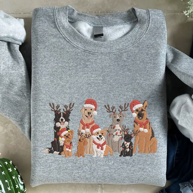 Embroidered Christmas Dog Sweatshirt, Family Dog Christmas Pet Embroidered Hoodie