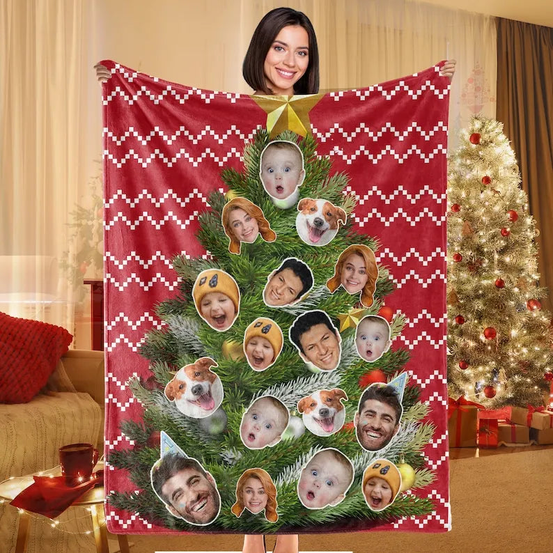 PetFiestas® Custom Christmas Photo Blanket,Christmas Blanket Personalized Pet Faces Blankets