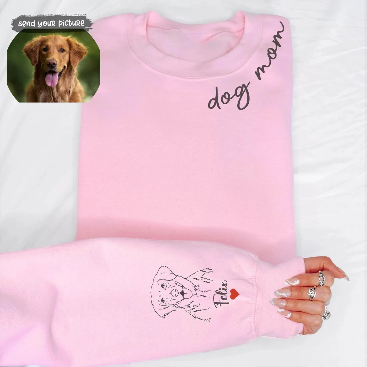 Custom Sleeve Pet Portrait Sweatshirt – Dog & Cat Outline Hoodie for Pet Moms