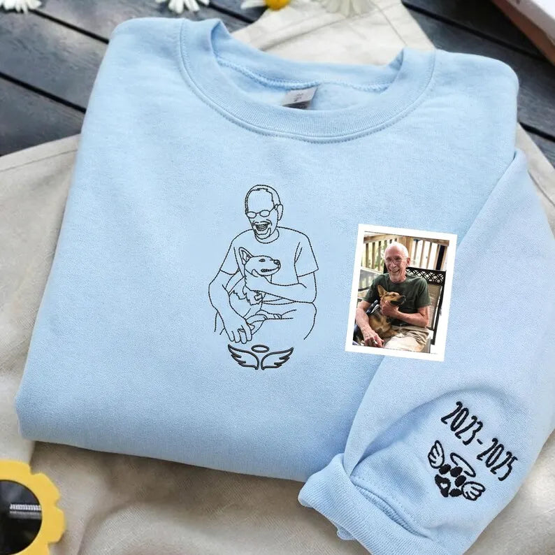Custom Pet Owner and Pet Portrait Embroidered Sweatshirt -Stylish Outline Style