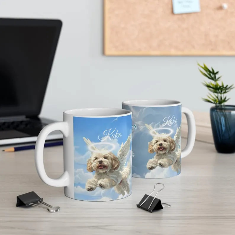 Custom Pet Mug Angel Wings and Halo Using Pet Photo Name Personalized Pet Memorial Gift Coffee Cup