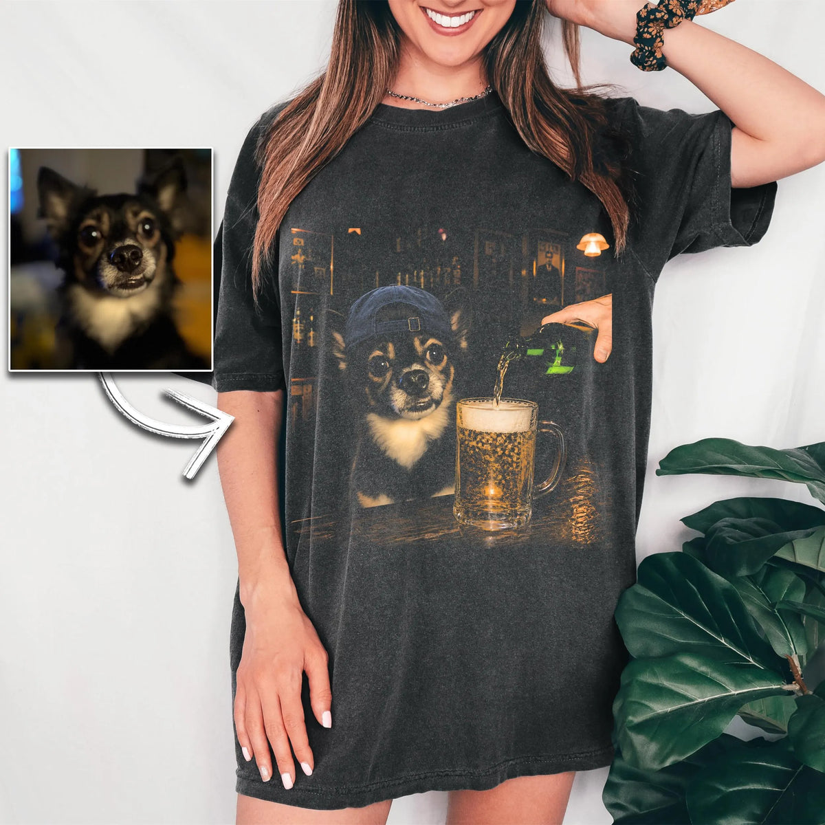 Custom Dog Drinking Beer Shirt, Silly Sarcastic Personalized Dog Photo Meme Graphic Tee