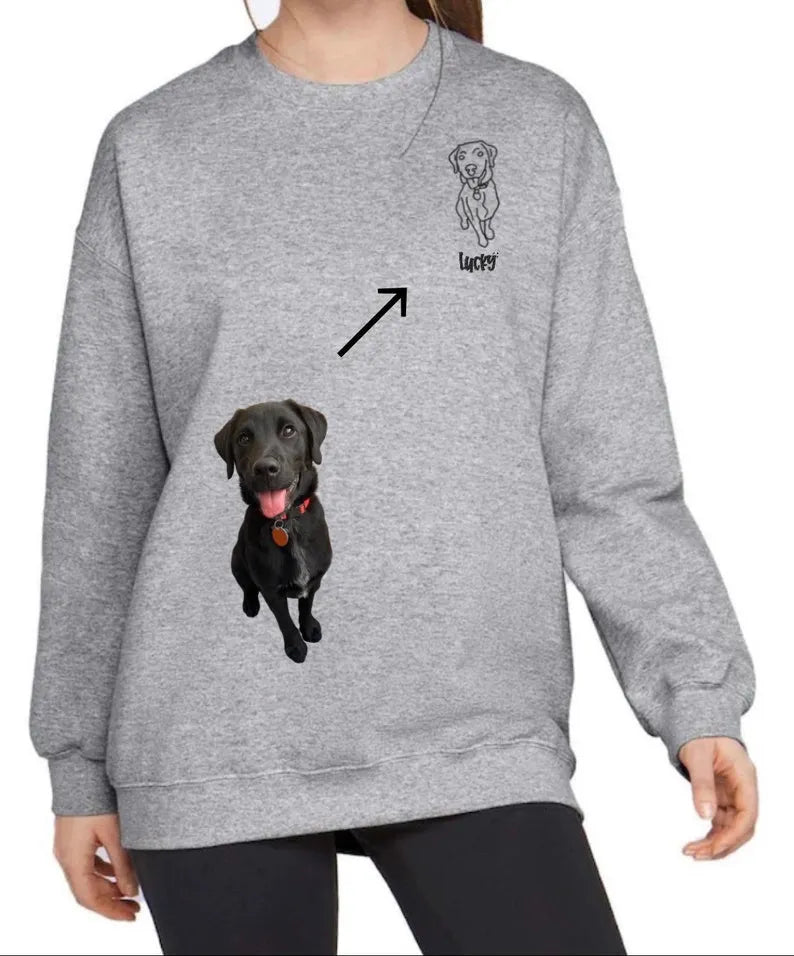 Custom Embroidered Pet Portrait Sweatshirt - Minimalist Outline Crewneck with Personalized Pet Design- Stylish Outline S