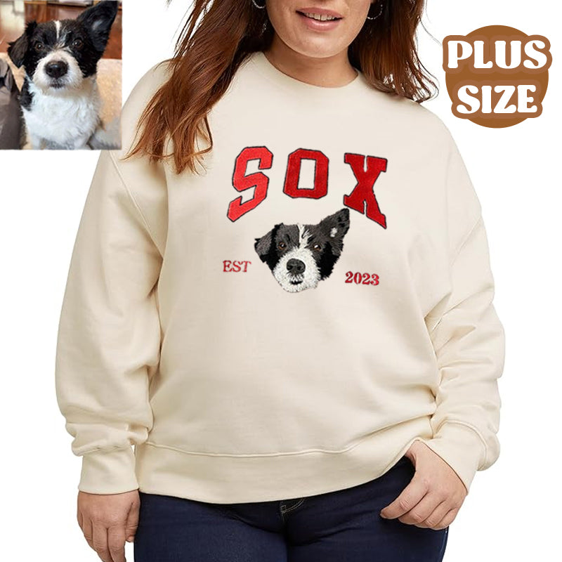 Plus Size Custom Premium Handcrafted Pet Photo Embroidery T-shirt Sweatshirt Hoodie- Colorful Design