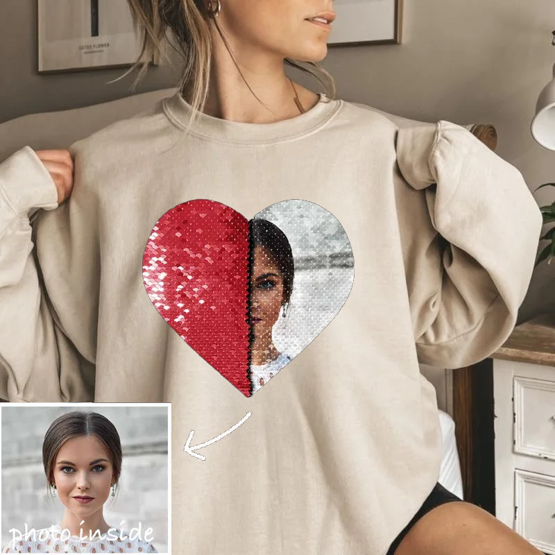 Custom Flip Sequin Shirt (Heart) Custom Photo Shirt Sweatshirt Hoodie 