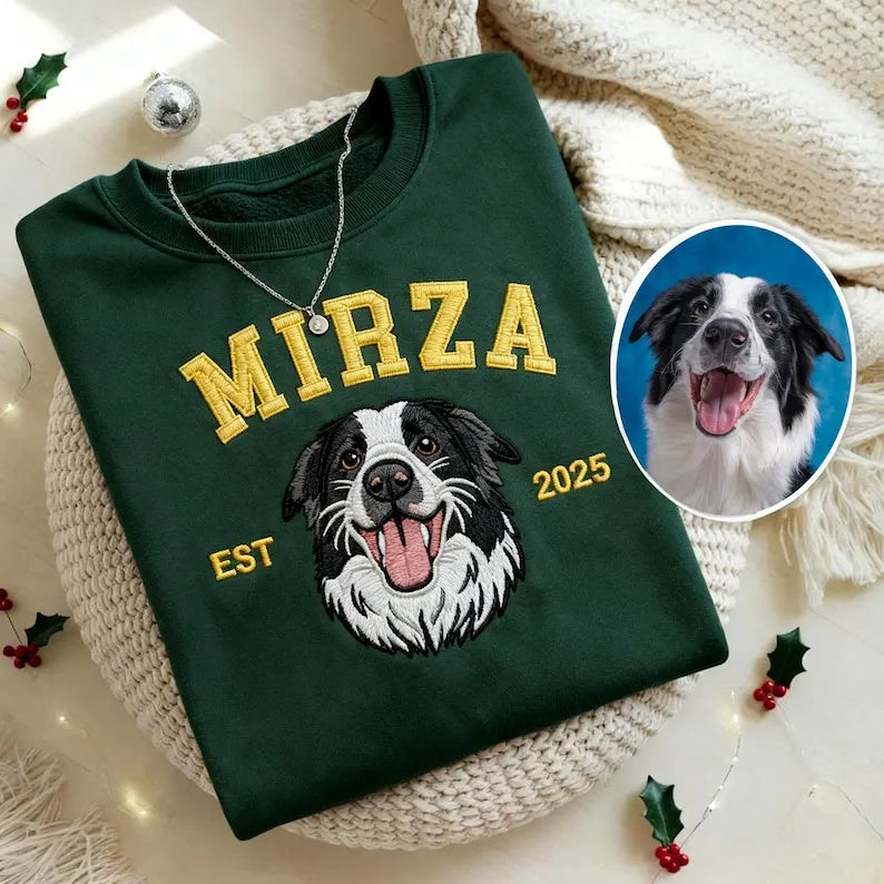 Custom Dog Face Embroidered Sweatshirt From Photo, Pet Embroidered Sweatshirt