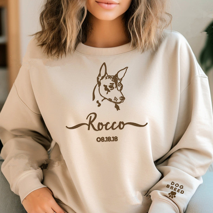 Custom Embroidered Pet Portrait Hoodie/Sweatshirt/T-shirt With Your Pets Name- Stylish Outline Style