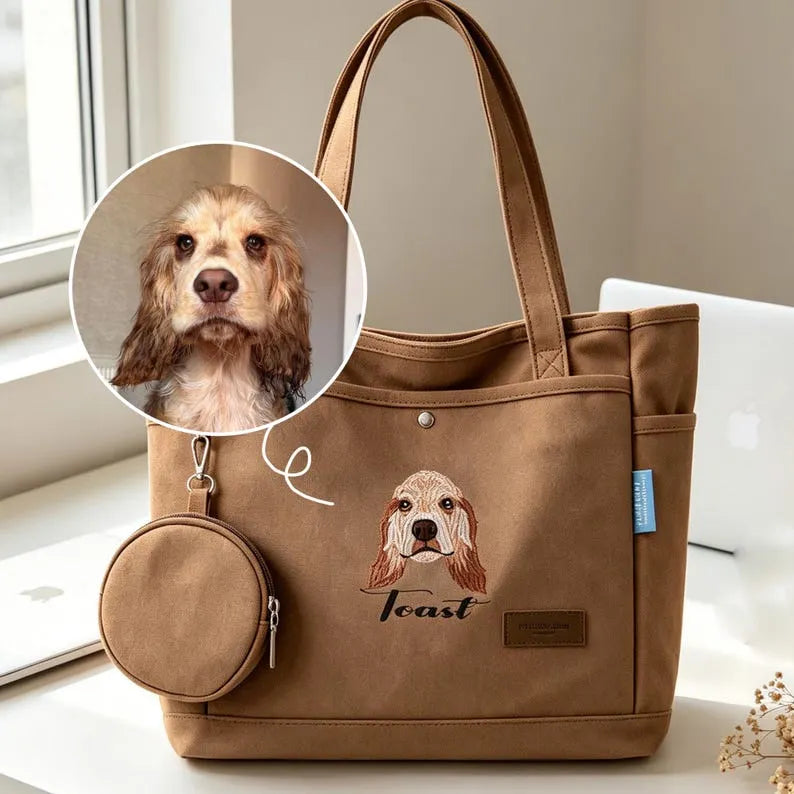 Custom Pet Portrait Tote Bag - Personalized Canvas Bag with Pet Name