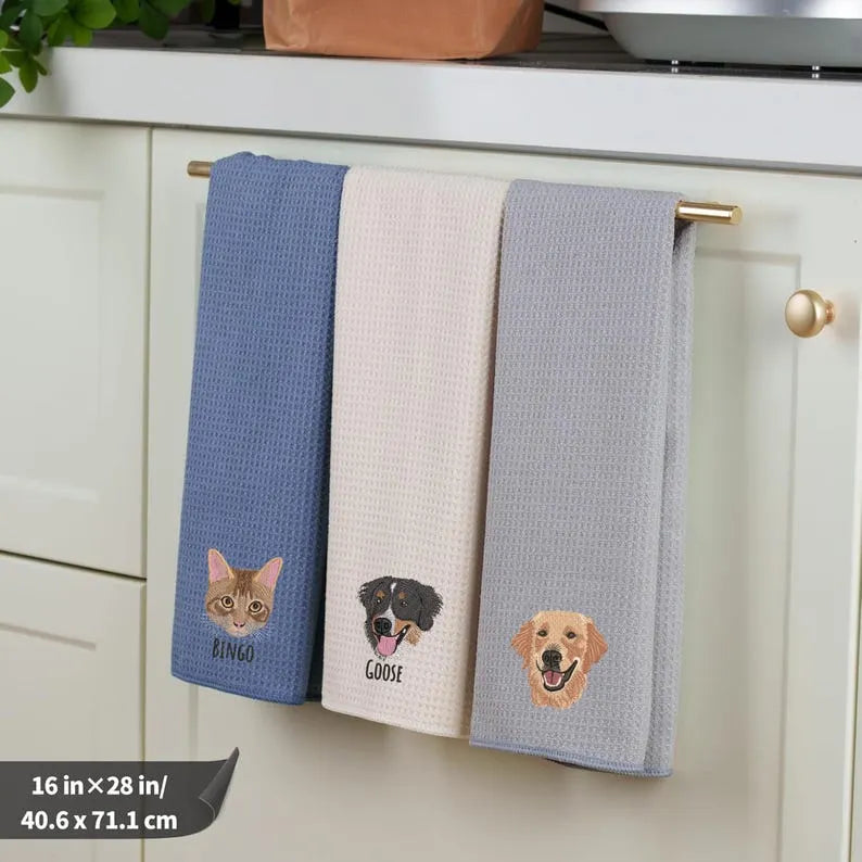 Custom Pet Portrait Kitchen Towel, Personalized Pet Gift for Dog Mom, Mother's Day Gift