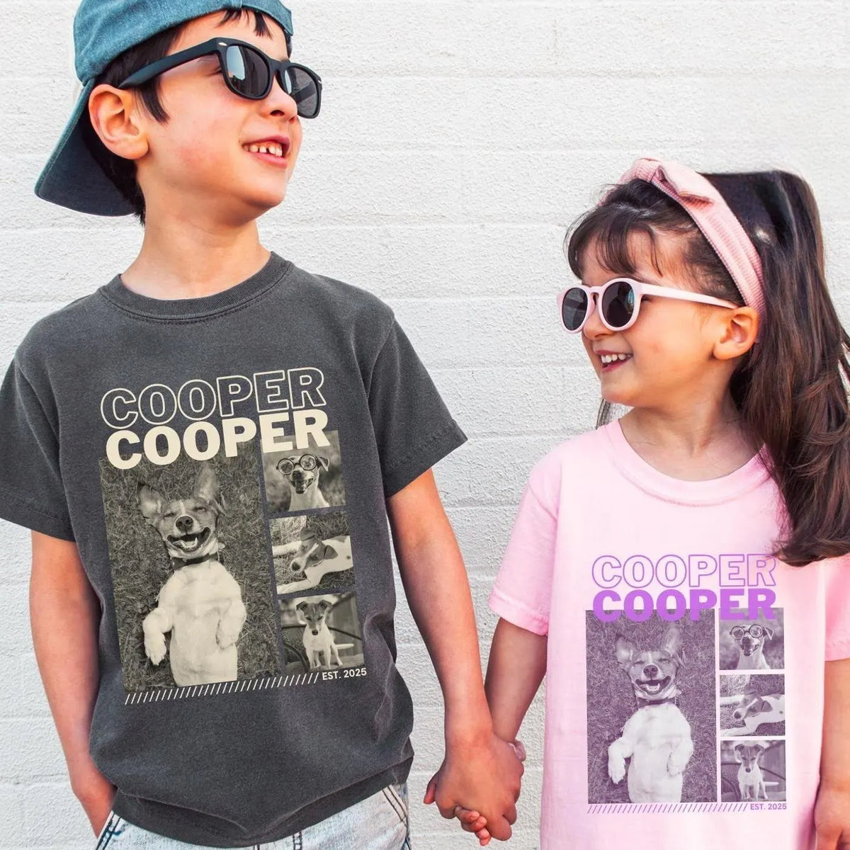Custom Pet Photo Shirt Retro T Shirt with Pet Photo Collage & Pet Name, Custom Dog Photo Matching Shirt