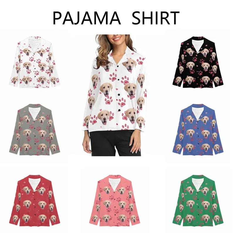 Cute Dog Paws Print Home Pajamas, Custom Puppy Face Photo Pajamas