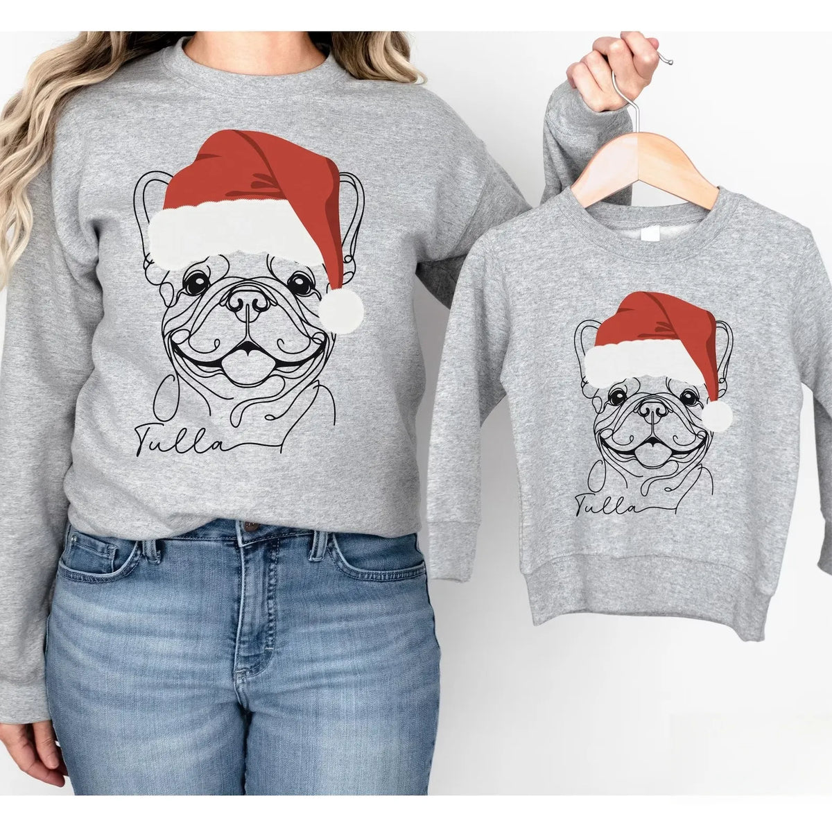 Personalized Dog Minimal Line Art Sweatshirt Hoodie T-shirt with Santa Hat